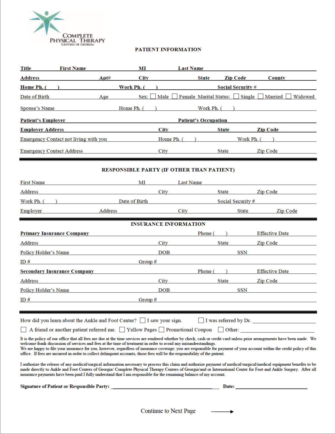 new-patient-form - Complete Physical Therapy Centers